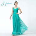 High Quality Criss Cross Floor Length Pleat Green Prom Dress